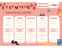 Plannings vacances été semaine du 4 au 8 août 2025